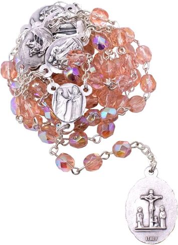 Rosary of the Seven Sorrows | Chaplet Beads, Pouch, and Instructions | Pink, Blue, or Black | Great Catholic Gift for First Holy Communion and Confirmation | Made in Italy in Saudi Arabia