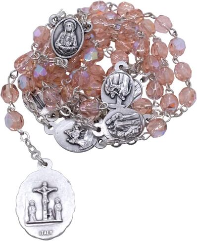Rosary of the Seven Sorrows | Chaplet Beads, Pouch, and Instructions | Pink, Blue, or Black | Great Catholic Gift for First Holy Communion and Confirmation | Made in Italy in Saudi Arabia