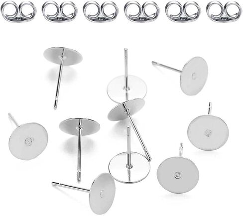 100pcs Adabele 316 Grade Surgical Stainless Steel Hypoallergenic Stud Earring Post Findings 6mm Glue On Flat Pad 100pcs Earnut Backs DIY Earrings Jewelry Making SEF221-6 in Saudi Arabia