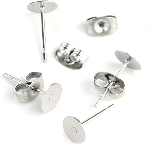 100pcs Adabele 316 Grade Surgical Stainless Steel Hypoallergenic Stud Earring Post Findings 6mm Glue On Flat Pad 100pcs Earnut Backs DIY Earrings Jewelry Making SEF221-6 in Saudi Arabia