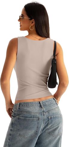 Eachyes Women Boat Neck Seamless Tank Tops Built in Bra Sleeveless Casual Fitted Shirts in Kuwait