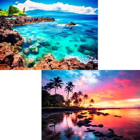 2 Pack 1000 Piece Puzzle for Adults Puzzles for Adults 1000 Pieces and up 2000 Piece Puzzles for Adults Beach CoconutTree Reef Landscape Jigsaw Puzzles