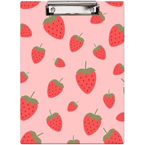 Britimes Clipboard Decorative Office School Hardboard Wood Nursing Clip Board and Pull for Standard A4 Letter Size Cute Red Strawberry Fruit 12.6" X 8.9"