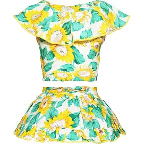 Dog Dresses, Dog Clothes, Pet Dresses for Summer, Fancy Puppy Costume with Crop Top and Skirt, Cute Dog Skirt with Sunflower Motif, Cat Apparel (Yellow&Green, X-Large, 2 PCS)