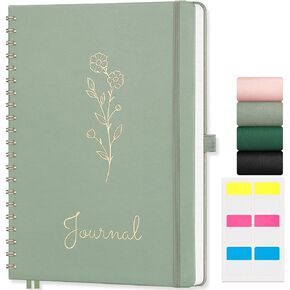 EMSHOI Aesthetic Spiral Notebook for Women - Cute College Ruled 8.5x11 Journal with Large Pockets and 110 Numbered Lined Pages - Supplies to Stay Organized at Work, School, Light Green