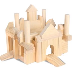 Large Wooden Blocks for Toddlers 1-3, 64 Pieces Big Wood Building Blocks Set with Wooden Storage Box, Large Toddler Blocks Building and Stacking Toys Construction Set