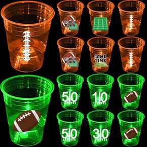 mishunyus 24 Pcs Glow Football Cups Decorations, Superbowl Party Decorations, Tailgate Events for Ideal Party Supplies & Party Favors, Sports Birthday Party (16 oz)