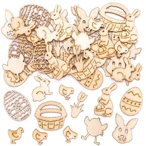 Baker Ross AT476 Easter Mini Wooden Shapes - Pack of 50, Creative Art And Craft Supplies For Kids To Make And Decorate
