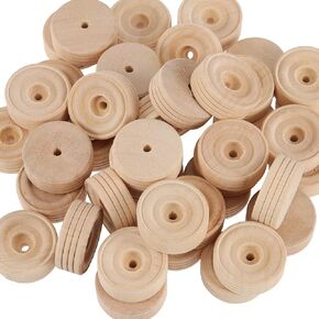 200 Pack 1-1/5 Inches Treaded Wooden Toy Wheels, Wood Wheel for Crafts and DIY Toy Cars, 1/2 Inch Thick, 0. 14 Inch Hole