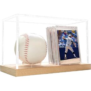 Baseball Holder Display Case with Card for Tabletop, Acrylic Baseball Storage Protection Box,Compatible with Trading Cards/3-Inch Photos