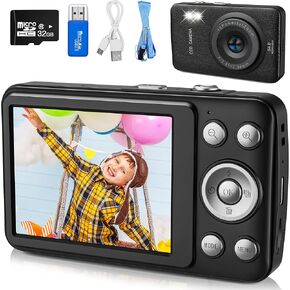 ألعاب كاميرا للأطفال للفتيات ، ألعاب كاميرا الفيديو الرقمية للأطفال مع مشغل موسيقى MP3 وبطاقة SD 32 جيجابايت ، وأفكار هدايا عيد ميلاد لـ 4 5 6 7 8 9 10+ سنوات الفتيات والفتيان (الأسود)