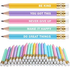 Jetec 50Pcs Inspirational Golf Pencils Christmas Mini Half Pencils Bulk with Eraser Back to School Gifts for Boys, Girls, Students and Teachers Office Supplies(Candy Color,Inspirational)