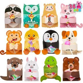 JOYIN 36 Pcs Valentines Day Gifts Cards with Animal Designs,Valentine’s Greeting Cards Candy Holder Cards for Kids, Valentine Classroom Exchange Cards Party Favors (Cards only)