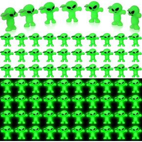 50 Pcs 50 Pcs Mini Alien Figures Glow in The Dark Space Ship Tiny Small Alien Figurine for Valentine's Day Easter Gift Space Party Favors Hide and Seek Goodie Bag