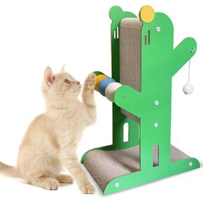 Cat Scratcher, 23.6 Inch T Shaped Cat Scratching Board, Cat Scratch Pad with Ball Toys for Indoor Cats-Green