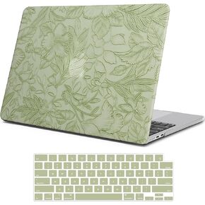 متوافق مع MacBook Air 13 Inch Case 2025 2024 2023 2022 الإصدار M3 A3113 M2 A2681 ، حالة قشرة صلبة من الجلد الأنيقة + غطاء لوحة المفاتيح للهواء Macbook 13.6 بوصة ، أخضر منقوش