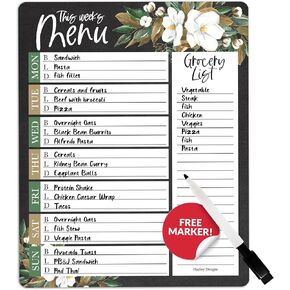 Hadley Designs Floral Weekly Dinner Menu Board For Kitchen-Magnetic Meal Planner For Refrigerator, Weekly Menu Board Meal Planner for Fridge, Dry Erase Board