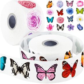 1200 PCS Butterfly Flower Sticker Rolls, 16 Styles Butterfly Stickers for Kids, Waterproof and Sun-Proof 3D Roll Stickers for Parties, Walls, Scrapbooks, Envelopes, Birthday and Greeting Cards