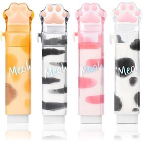 4 Pcs Cat Paw Eraser, Sliding Retractable Erasers with Cat Paw Plastic Sleeve, Cat Paw Rubbers for Kids, Push-Pull Rubber Eraser for Students Writing Office School Stationery