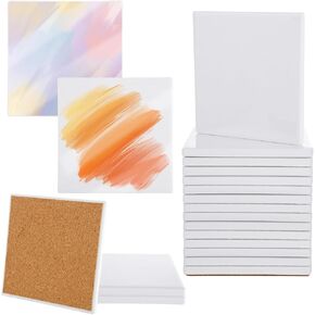 20PCS Sublimation Coasters Blanks Ceramic Square Heat Transfer Coasters with Cork Back 4x4 inch MDF Sublimation Coasters Blanks White Glazed Ceramic Tiles for Sublimation Thermal Transfer