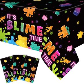 3 Pack Slime Party Tablecloths It's Slime Time Art Table Covers 54 x 108 Inches Rectangle Glow Table Cloth Plastic Disposable Colorful Tablecloths for Art Birthday Party Decorations