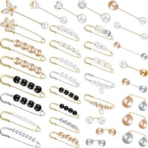 35 Pieces Pearl Brooch Pins Women Decorative Safety Pins Pant Clothing Shawl Clips White Artificial Pearls Brooch for Clothing Dresses Shoe Socks Decoration Accessories(Simple Color)
