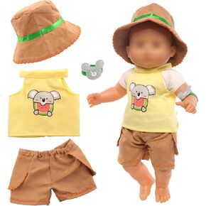 Miunana 13-16 Inch Baby Doll Clothes Jungle Exploration Suits 3pcs with Top and Trousers and Hat for 15 Inch Girl Doll Outfits for 3 Years Old Baby Doll Clothes Jumpsuit