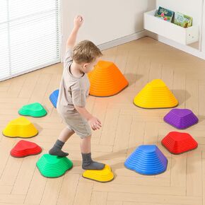 MOCUTEEN Stepping Stones for Kids, 11pcs Non-Slip Plastic Balance River Stones for Toddler Activities, Sports, & Outdoor Kids Balance Play Equipment Toys. Toddler Ages 3+ Years Old