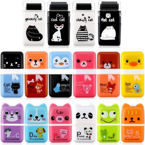 Outus 16 Pcs Roller Erasers Cute Pencil Erasers Animal Erasers with Roller Shaving Roller Case for Easy Pick up and Removal, Back to School Gift Supplies Animal Themed Fun Party Favor