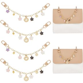 GOMAKERER 4 Pcs 2 Colors Handbag Chain Straps, Flower Purse Charms Chain Alloy Bag Decorative Chain Enamel Replacement Bag Accessory for Crossbody Shoulder Bag Handbag Purse