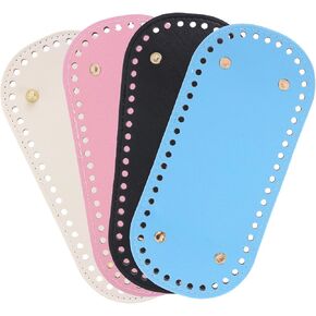4 PCS PU Leather Bag Bottom Base Crochet Bag Bottom, 8.66 × 4 Inch Bag Base for Crochet with Holes for Handbags, Wallets, Shoulder and Messenger Bags (4 Colors)