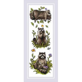 RIOLIS - Three Raccoons 2223, Cross Stitch Kits 3¼x9½, Cross Stitch Kits for Adults, Counted Cross Stitch Kits, Embroidery Kit for Beginners & Advanced, Crossstitching Kits, Counted Stitching Kits