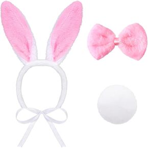 SUMERSHA 3Pcs Easter Dog Bunny Costume Set Pet Plush Rabbit Ears Headband Tail and Bow Tie Collar for Small Medium Dogs Cats Funny Costume Kit