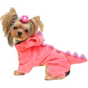 Hotumn Dinosaur Dog Halloween Costume Pet Dino Hoodie for Small Dogs (Small, Pink)