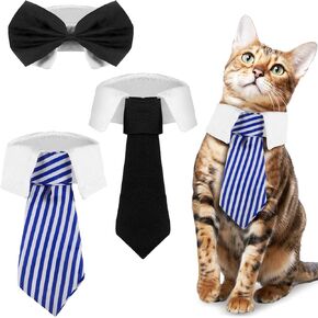3 Pcs Pet Tuxedo Collar & Bow Tie Set, Adjustable Cat Bow Tie, Handcrafted Pet Bowtie Collar Neck Tie, Neck Girth 10.24-11.8" - 3 Styles