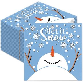 Let It Snow Paper Napkins Christmas Snowman Disposable Napkins Party Supplies, Winter Wonderland Party Napkins Christmas Holiday Party Decorations