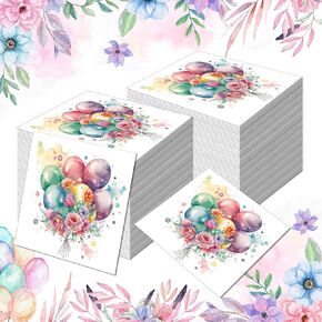 40Pcs Balloons Flower Paper Napkins Balloons Flower Paper Disposable Napkins Party Set Watercolor Balloons Flower Paper Luncheon Napkins for Balloons Flower Holiday Birthday Party Supplies