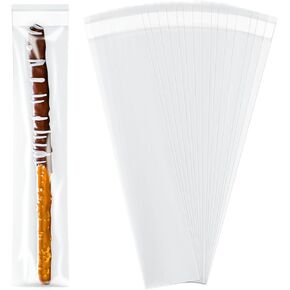 Tantanle 200 Pcs Pretzel Rod Bags, Self Sealing Pretzels Individual Bags, 2x10 Inches Cookie Bags With Seal, Cellophane Bags for Pretzel Rods, Candies, Chocolate