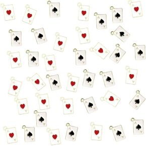 40 Pcs Enamel Heart Poker Card Charms Gold Metal Card Pendants for DIY Keychains Necklace Bracelet Earring Jewelry Making Craft Ornament
