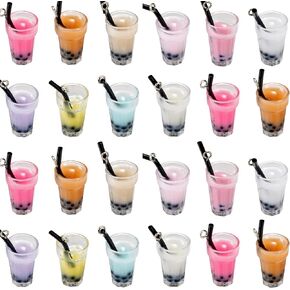 30 Pieces Milk Tea cup Keychain Pendant Boba Charms Colorful Mini Bottle Charms Pendant Charms Pendant for DIY Jewelry Craft Earring Keychain(19x12mm)