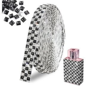 FULZTEY Glitter Crystal Rhinestone Ribbon,Black Glass Gems Rhinestone Tape for DIY Crafts,1.2 CM Wide Crystal Trim Self Adhesive Sticker,3 Yards Diamond Ribbon for DIY Car Wedding Party Decorations