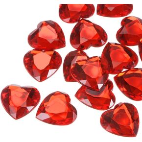 MECCANIXITY 20 Pcs Acrylic Heart Rhinestone 25mm Flat Back Plastic Gems Jewelry Stickers for Craft Bead Face Painting Costume Jewelry Making, Red