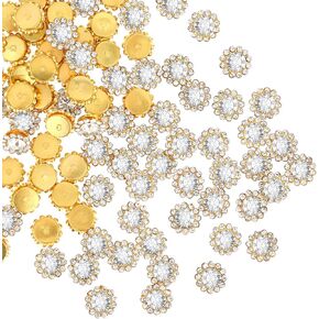 100 Pcs 12MM Sew on Rhinestones for Clothes Flower Claw Rhinestones Crystals Glass Gold Base Rhinestones for Clothing Crystals Stones Beads Trim for Shoes Earring Belt Crafts Sewing Accessories