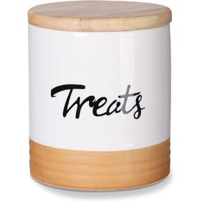 LEETOYI Cat Treat Container with Lid, Ceramic Dog Treat Jars Modern, Farmhouse Kitchen Decor, Cat Treat Storage Caddy Organizer, 4.5 Inch 31oz White