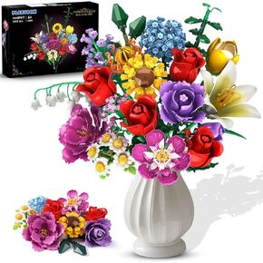 Flower Bouquet Building Set, 18 Flowers Rose Building Block, Botanical Collection Building Block Toy Plant Home Decor 1015 PCS, Gift for Her Adults Women Kids Boys Girls 6-12+