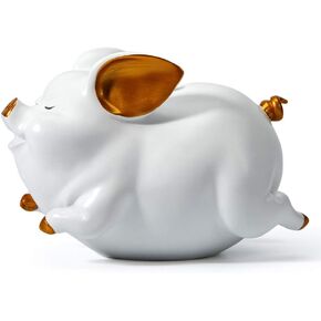 HAUCOZE Piggy Bank Coin Bank Pig Statue Gifts Modern Sculpture Home Decor Table Centerpiece Crafts Polyresin Arts White 8.3inch