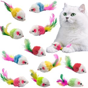 Andiker 12PCS Cat Mouse Toy للقطط الداخلية ، 3.93 '' لعبة الفئران CAT CAT بألوان عشوائية مع ألعاب الفئران الواقعية للريش للقطط Cat Cat Cat Plush Mouse للقطار للقبض على اللعب (Mix Color)