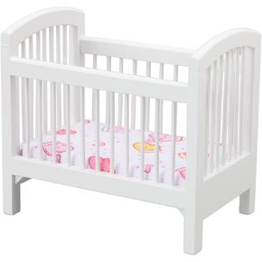 Baby Doll Bed, Doll House Furniture Toys Wooden Doll Crib Cute Glossy Vivid Dollhouse Miniature Bedroom Crib for 1:12 Dollhouse White Dollhouse Crib Baby Doll Bed