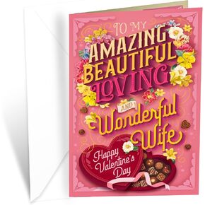 Prime Greetings Wife Valentine's Day Card, Made in America, Eco-Friendly, Thick Card Stock with Premium Envelope 5in x 7.75in, Packaged in Presentation Mailer