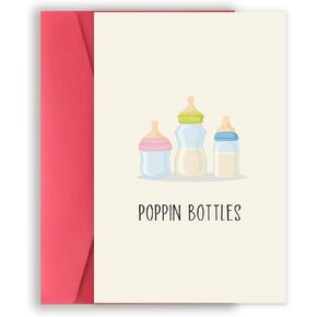 Asmallgf Funny Baby Shower Card, Cute Baby Card, New Baby Gifts for New Mom Dad, New Baby Congratulations,“POPPIN BOTTLES"